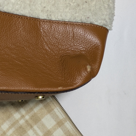 Women's J.Jill Wool & Leather Tote, detachable‎ clutch, cream & camel brown - Picture 9 of 15